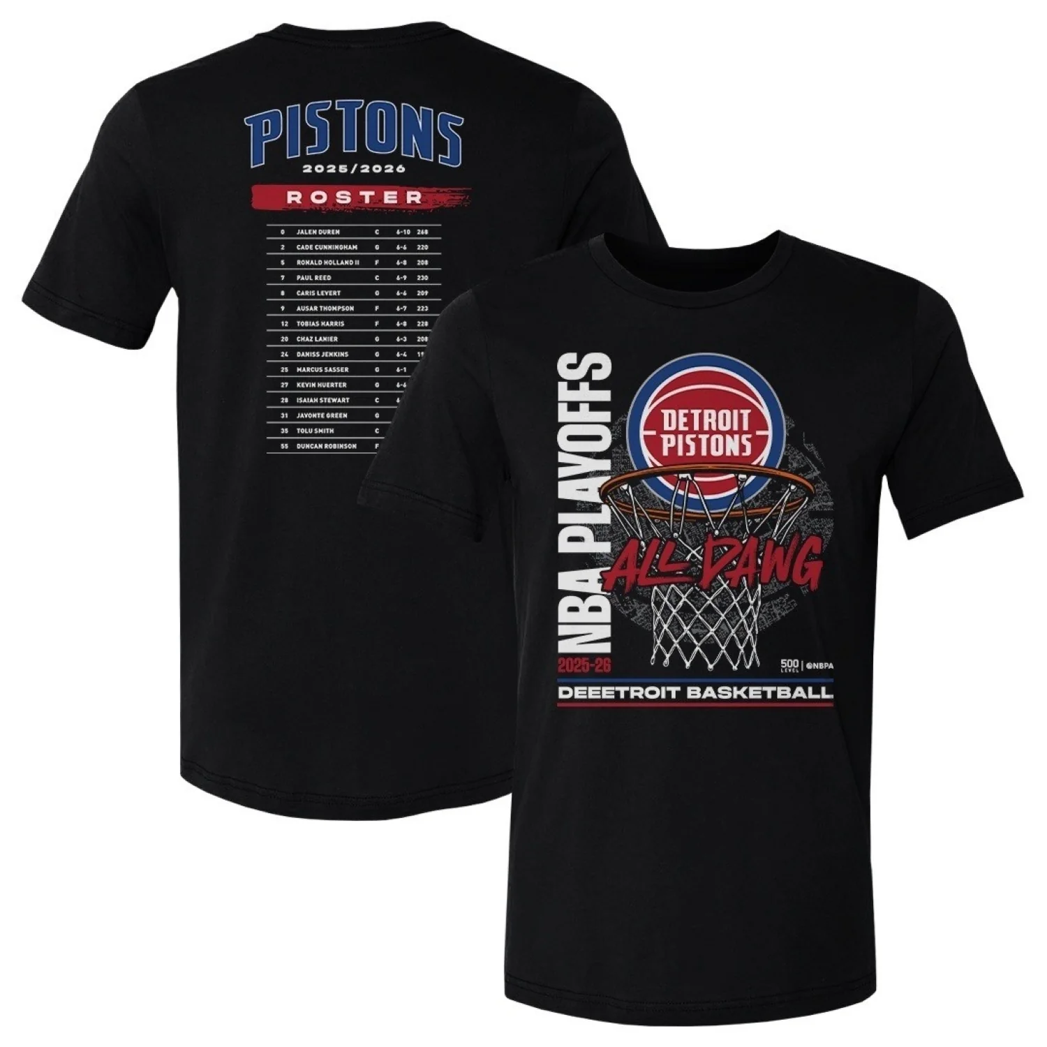 Detroit Pistons Playoffs '26 Roster List T-Shirt