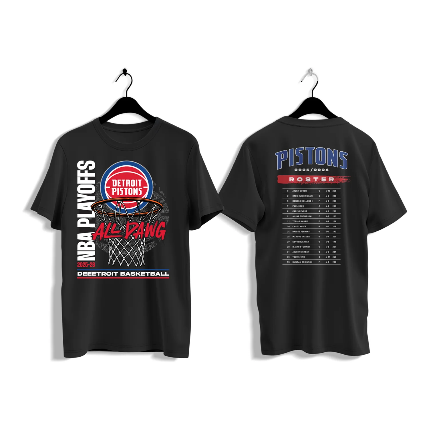 Detroit Pistons Playoffs '26 Roster List T-Shirt - Image 2